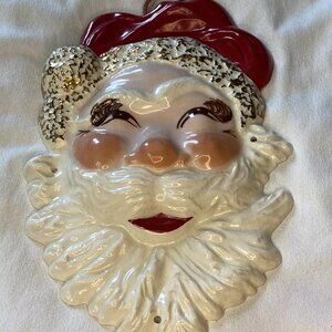 Antique Santa Claus Ceramic Hanging Face 1940s-50s